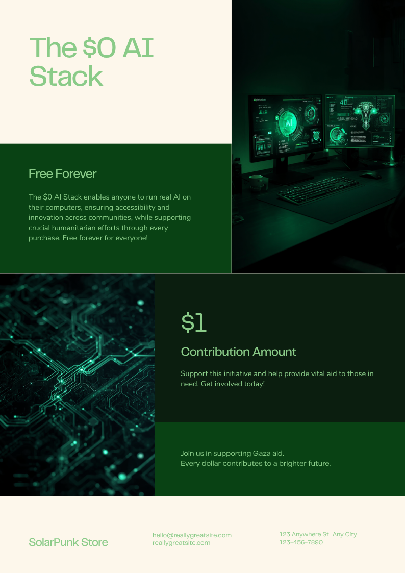 The $0 AI Stack — SolarPunk guide flyer